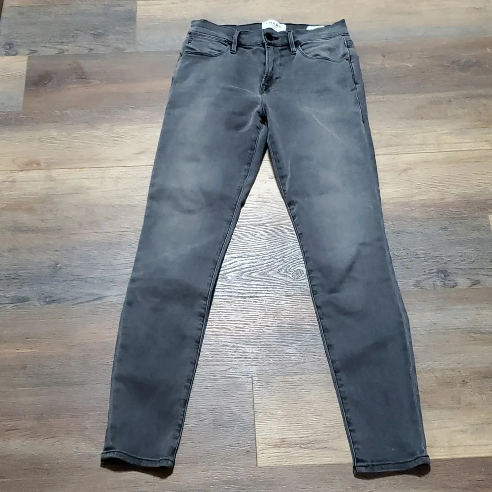 Frame le high skinny grey dark wash jeans